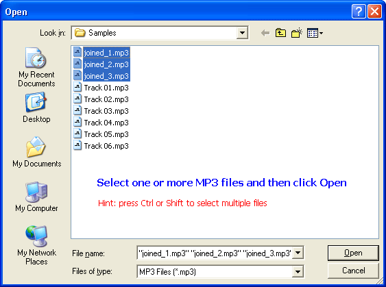 Select one or more MP3 files
